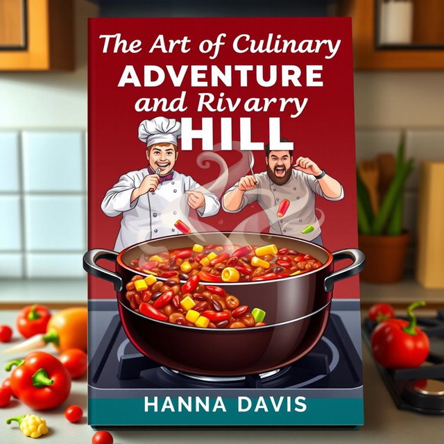 An engaging book cover design for the short story 'The Art of Culinary Adventure and Rivalry' by Hanna Davis, centered around the theme of cooking chili