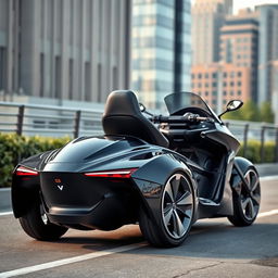 An electric car featuring two back-to-back seats designed like a motorcycle, resembling a sleek and aerodynamic fighter jet
