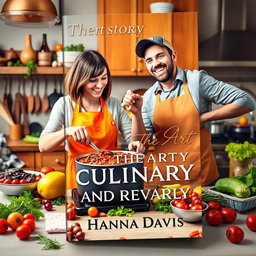 A visually appealing book cover design for the short story 'The Art of Culinary Adventure and Rivalry' by Hanna Davis, featuring a woman and a man engaged in a delightful cooking session making chili