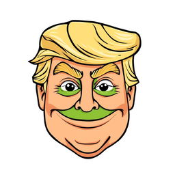 A cartoon character design that merges Donald Trump's visage with the Pepe the Frog meme face, creating a unique hybrid character