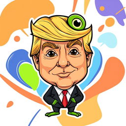 A cartoon-style illustration merging the features of Donald Trump with Pepe the Frog, capturing the playful essence of both characters
