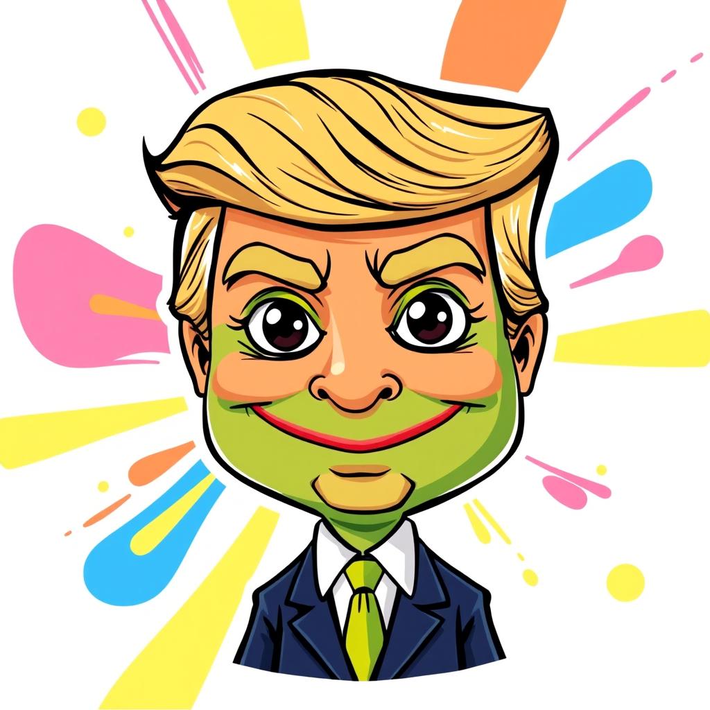 A cartoon-style illustration merging the features of Donald Trump with Pepe the Frog, capturing the playful essence of both characters