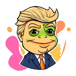 A cartoon-style illustration merging the features of Donald Trump with Pepe the Frog, capturing the playful essence of both characters