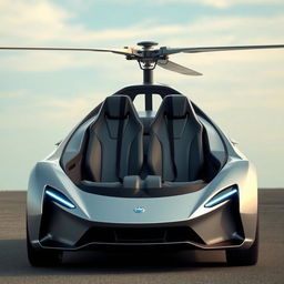 An electric car featuring two back-to-back seats designed like a helicopter, evoking the sleek and aerodynamic profile of a fighter jet