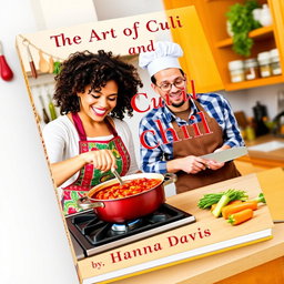A vibrant book cover design showing a woman and a man joyfully cooking chili together