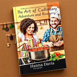 A vibrant book cover design showing a woman and a man joyfully cooking chili together