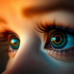 A close-up of a pair of mesmerizing, enchanting eyes that captivate viewers, showcasing striking details such as vibrant colors, intricate patterns within the iris, and reflections that tell a story