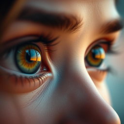 A close-up of a pair of mesmerizing, enchanting eyes that captivate viewers, showcasing striking details such as vibrant colors, intricate patterns within the iris, and reflections that tell a story