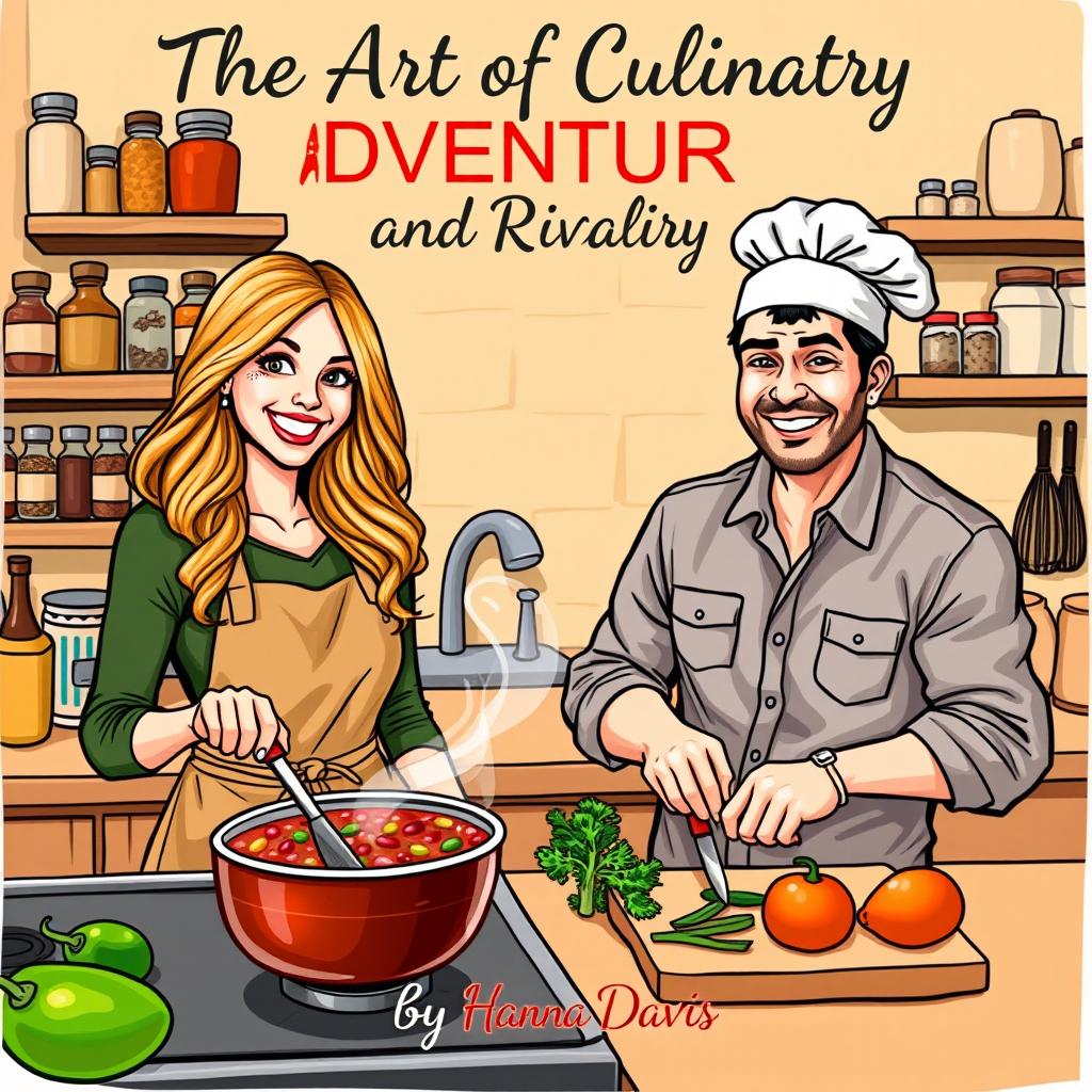 An engaging scene depicting a woman and a man cooking chili together in a cozy kitchen
