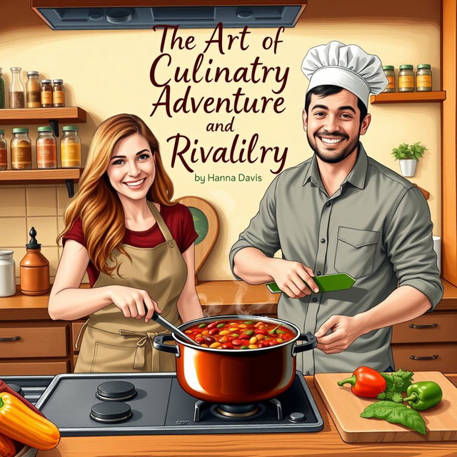 An engaging scene depicting a woman and a man cooking chili together in a cozy kitchen