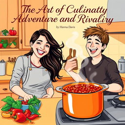 A vibrant kitchen scene featuring a woman and a man joyfully cooking chili together