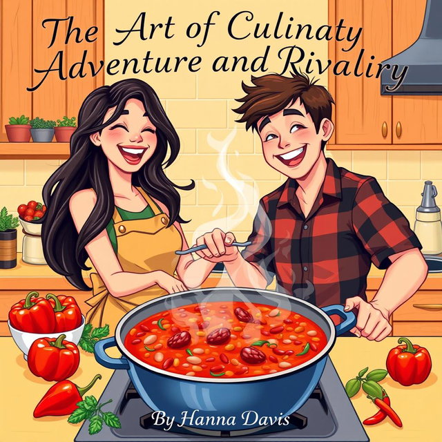 A vibrant kitchen scene featuring a woman and a man joyfully cooking chili together