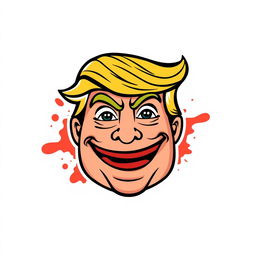 A playful cartoon design featuring a character that merges the iconic features of Donald Trump and the Pepe meme face