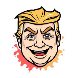 A playful cartoon design featuring a character that merges the iconic features of Donald Trump and the Pepe meme face