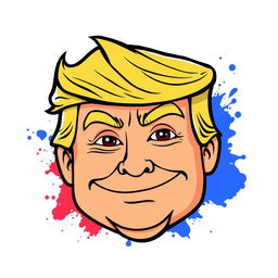 A playful cartoon design featuring a character that merges the iconic features of Donald Trump and the Pepe meme face