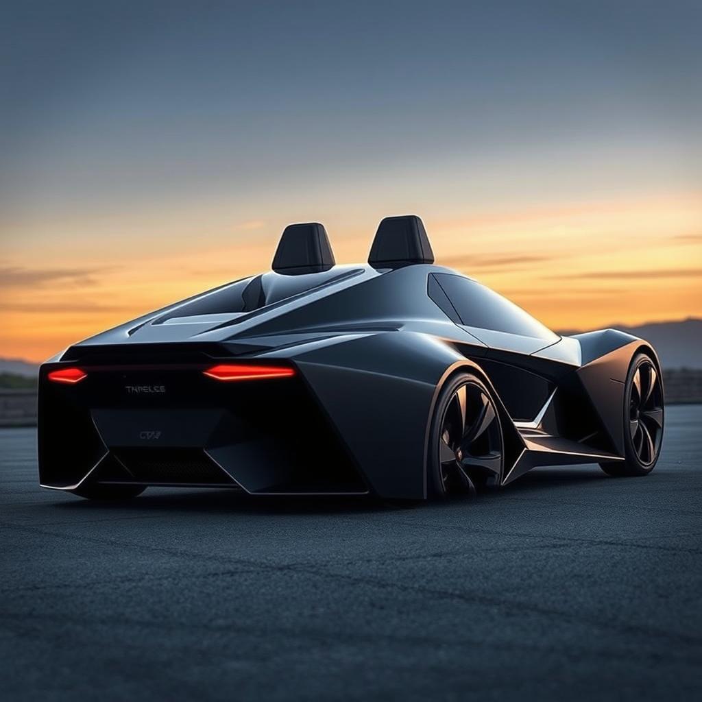 An electric car featuring two back-to-back seats, designed to resemble the sleek and aggressive profile of a fighter jet