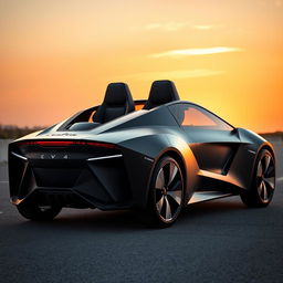 An electric car featuring two back-to-back seats, designed to resemble the sleek and aggressive profile of a fighter jet
