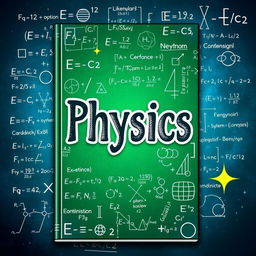 A visually striking cover design for a physics book featuring a dynamic background filled with complex physics formulas and equations, such as E=mc^2, Newton's laws, and quantum mechanics symbols
