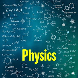 A visually striking cover design for a physics book featuring a dynamic background filled with complex physics formulas and equations, such as E=mc^2, Newton's laws, and quantum mechanics symbols