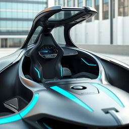 An electric car designed with two back-to-back seats that closely resemble the cockpit of a fighter jet