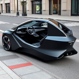 An electric car designed with a single seat, resembling the cockpit of a fighter jet