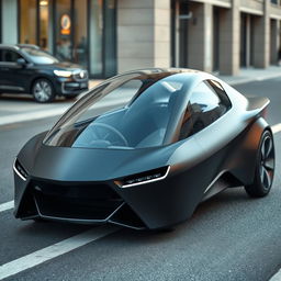 An electric car designed with a single seat, resembling the cockpit of a fighter jet