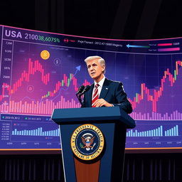 A vector illustration of the USA president standing at a podium, delivering a speech