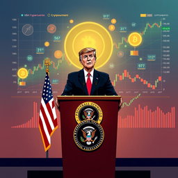 A vector illustration of the USA president standing at a podium, delivering a speech