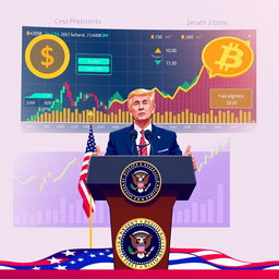 A vector illustration of the USA president standing at a podium, delivering a speech