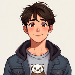 A realistic anime-style portrait of Jake, a 25-year-old young man with a simple yet charming appearance