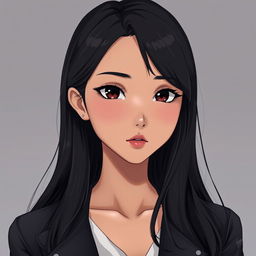 A realistic anime-style portrait of Sonia, a 23-year-old young woman with an undeniable presence