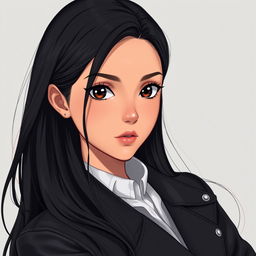 A realistic anime-style portrait of Sonia, a 23-year-old young woman with an undeniable presence