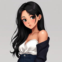 A realistic anime-style portrait of Sonia, a 23-year-old young woman with an undeniable presence