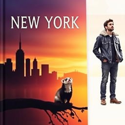 A stunning book cover featuring a blend of the New York City skyline silhouette in dark and warm sunset hues, symbolizing Jake's new beginning in the city