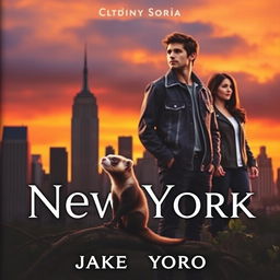 A stunning book cover featuring a blend of the New York City skyline silhouette in dark and warm sunset hues, symbolizing Jake's new beginning in the city