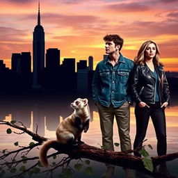 A stunning book cover featuring a blend of the New York City skyline silhouette in dark and warm sunset hues, symbolizing Jake's new beginning in the city