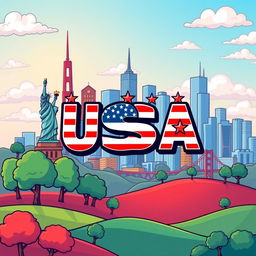 A vibrant and playful cartoon-style illustration representing a colorful background of the USA