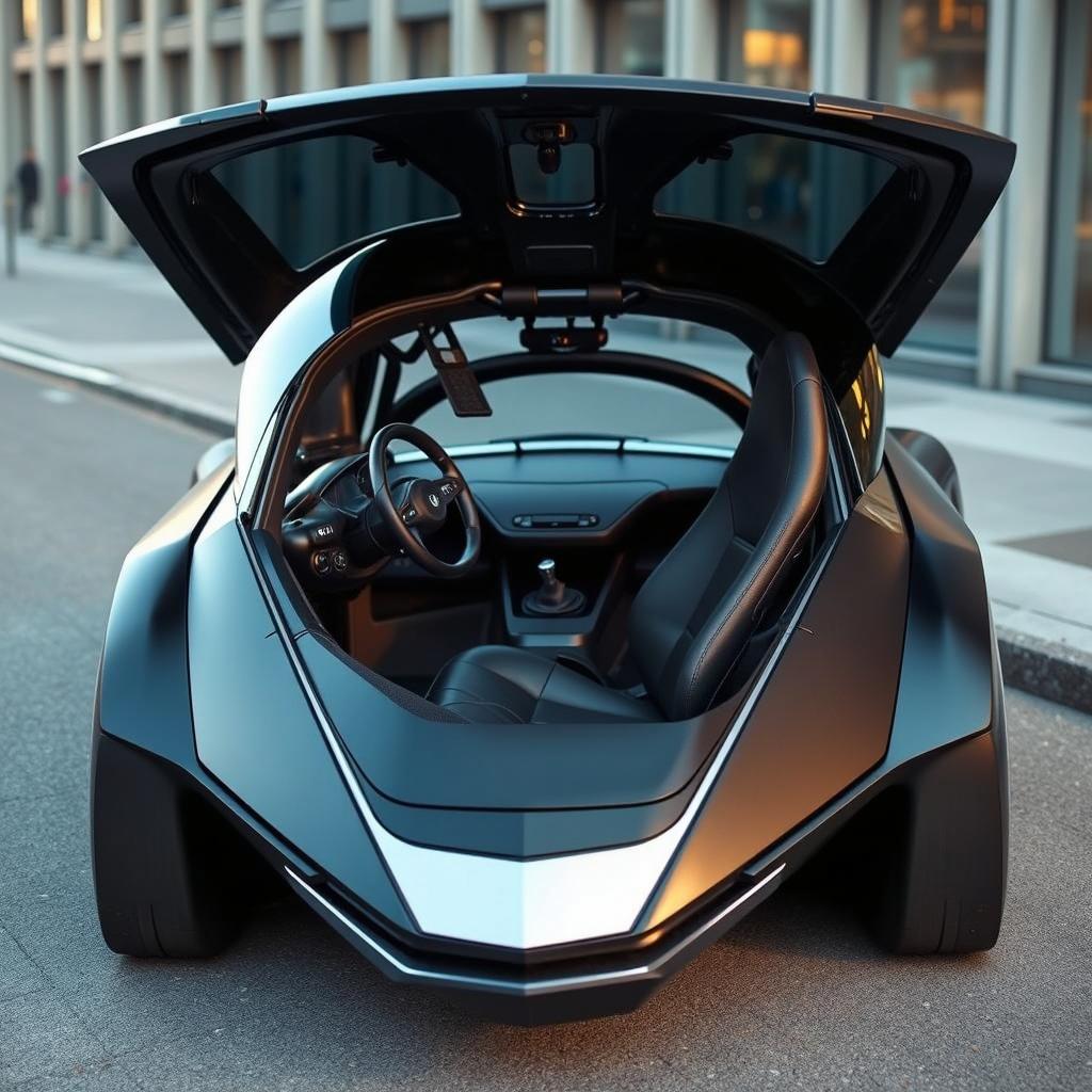 An electric car featuring a single seat designed to resemble a fighter jet cockpit