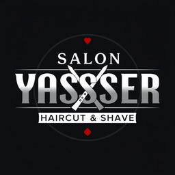 A modern and stylish logo for 'SALON YASSER Haircut & Shave'