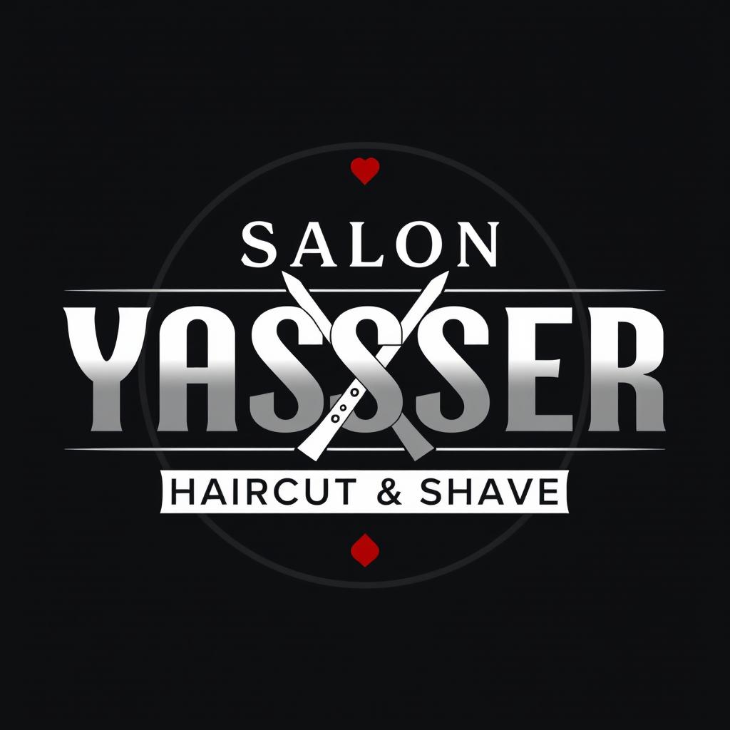 A modern and stylish logo for 'SALON YASSER Haircut & Shave'