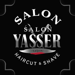 A modern and stylish logo for 'SALON YASSER Haircut & Shave'