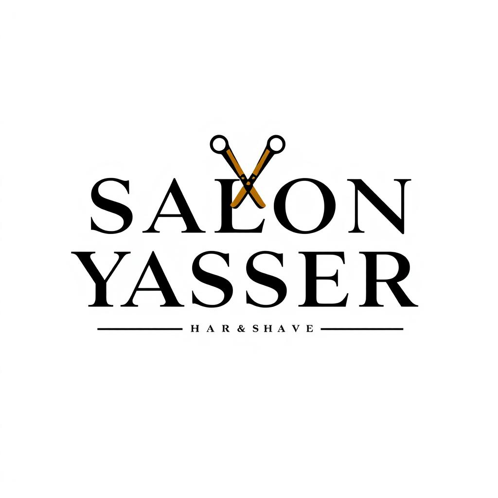 A stylish and modern logo design for 'SALON YASSER Haircut & Shave', featuring sleek lettering with a contemporary font