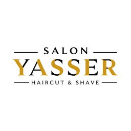 A stylish and modern logo design for 'SALON YASSER Haircut & Shave', featuring sleek lettering with a contemporary font