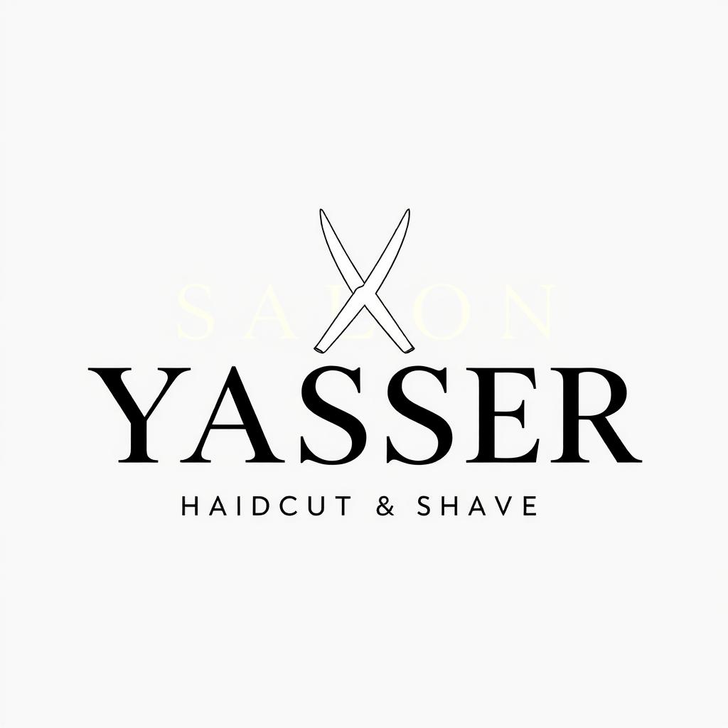 A modern, elegant logo design for 'SALON YASSER Haircut & Shave
