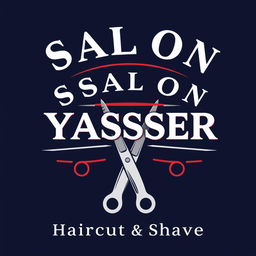 A modern and stylish logo design for a barbershop named 'SALON YASSER Haircut & Shave'
