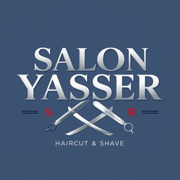 A modern and stylish logo design for a barbershop named 'SALON YASSER Haircut & Shave'
