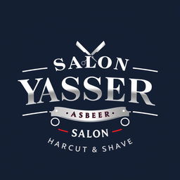 A modern and stylish logo design for a barbershop named 'SALON YASSER Haircut & Shave'