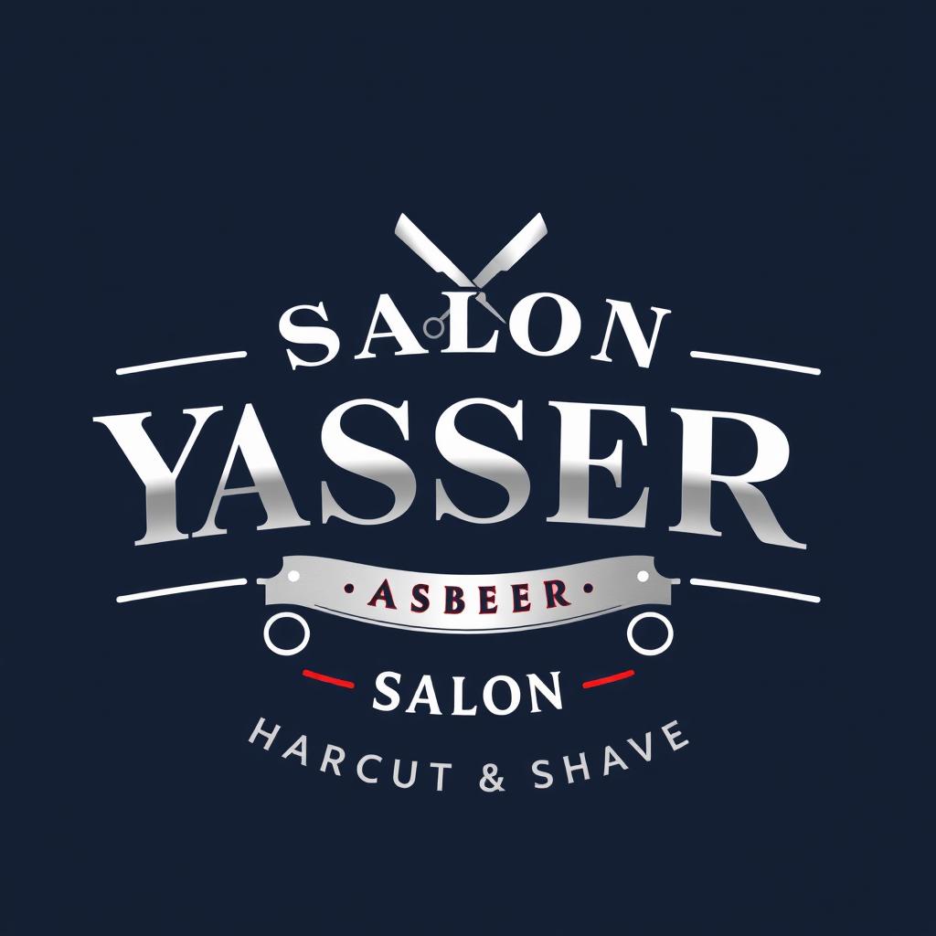 A modern and stylish logo design for a barbershop named 'SALON YASSER Haircut & Shave'