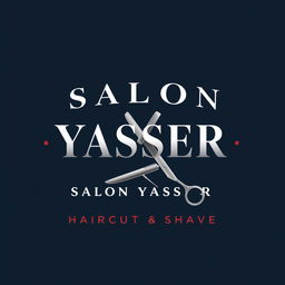 A modern and stylish logo design for a barbershop named 'SALON YASSER Haircut & Shave'