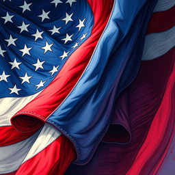 A stunning artistic interpretation of the American flag as the background, featuring bold and vibrant colors that capture the essence of patriotism